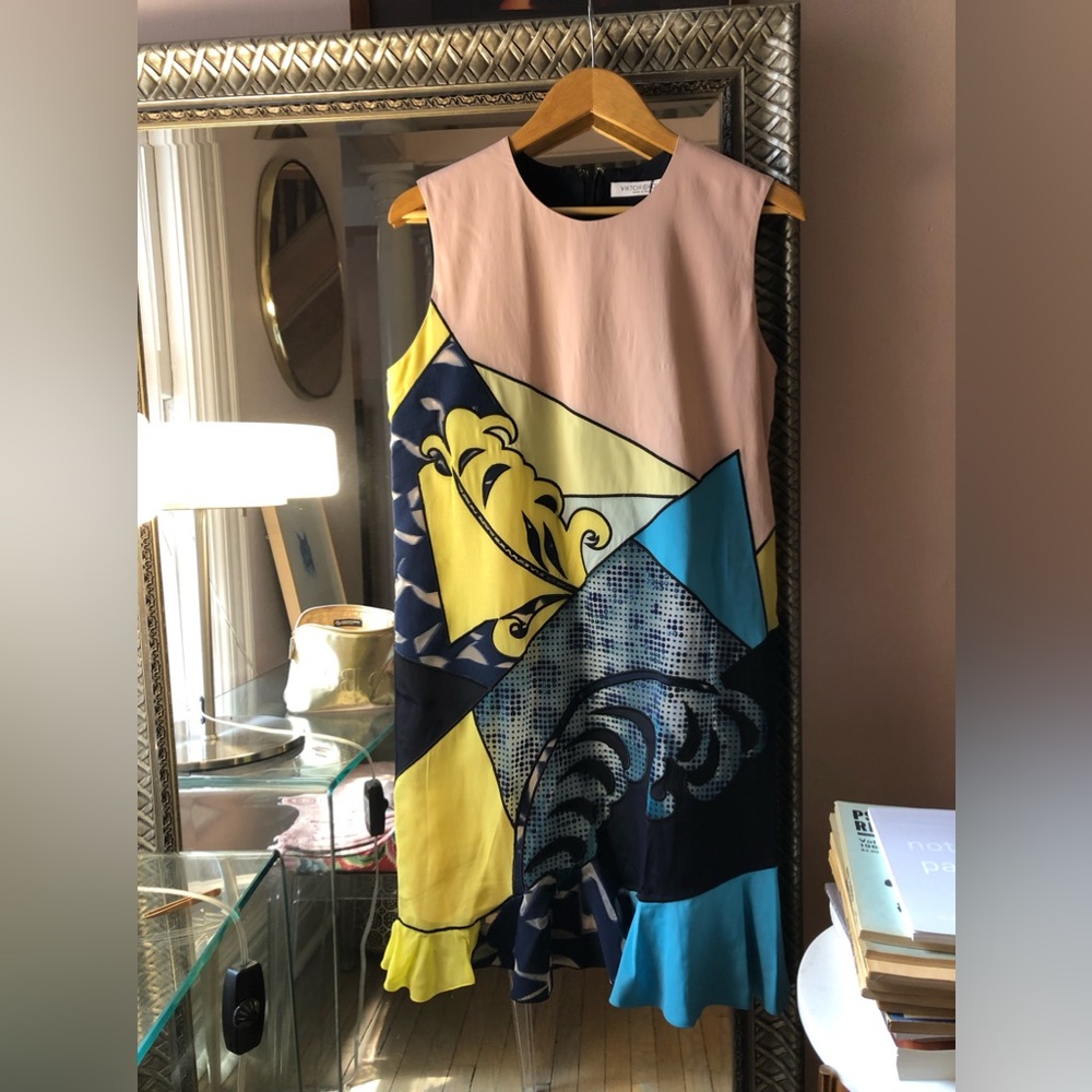 Multicolour dress, collage style